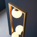 1410mm Brushed Gold Geometric 3 Light Floor Lamp & Glass Opal Sphere Shades