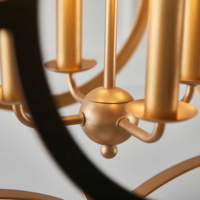 Matt Black & Gold Ceiling Pendant Light - 4 Bulb Hanging Circular Frame Fitting