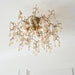 Aged Gold Semi Flush Ceiling Light with Glass Droplets 3 Bulb Low Hanging Light