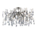 Aged Silver Semi Flush Decorative Branch Ceiling Light - Tinted Glass Droplets