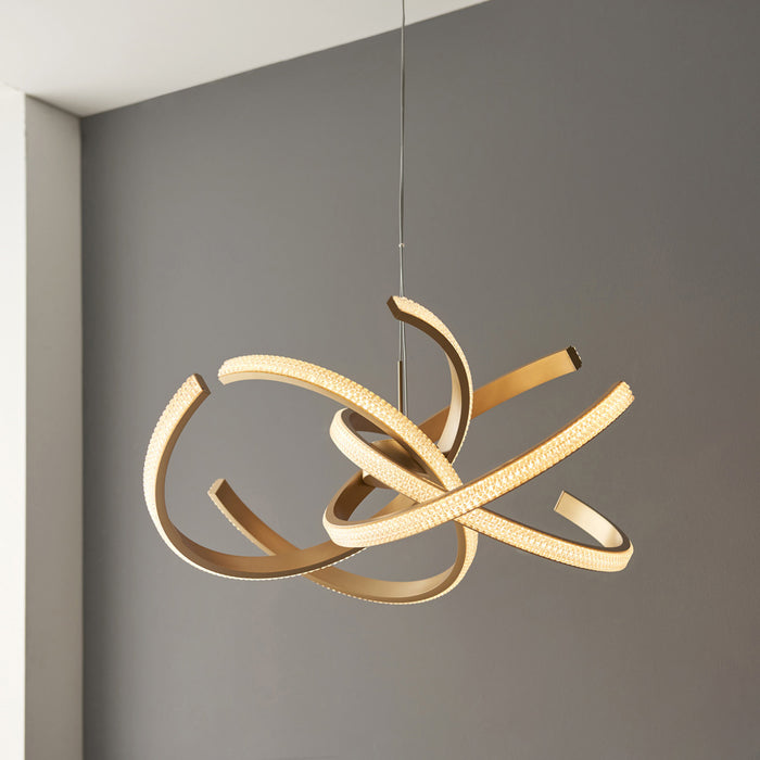 LED Ceiling Pendant Light Fitting - Satin Gold & Acrylic Reflective Diffuser