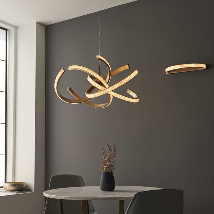 LED Ceiling Pendant Light Fitting - Satin Gold & Acrylic Reflective Diffuser