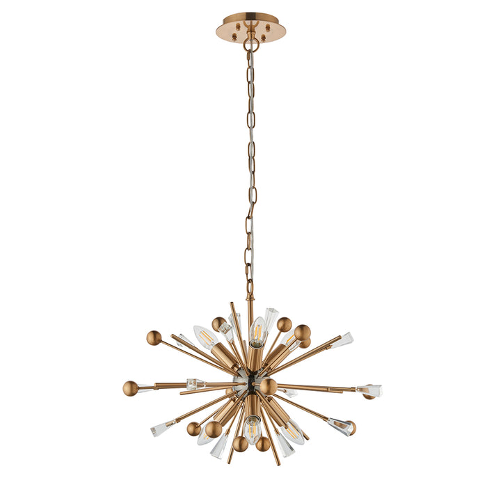 Aged Brass & Black Nickel Ceiling Pendant Light - Clear Crystals - 6 Bulb Lamp