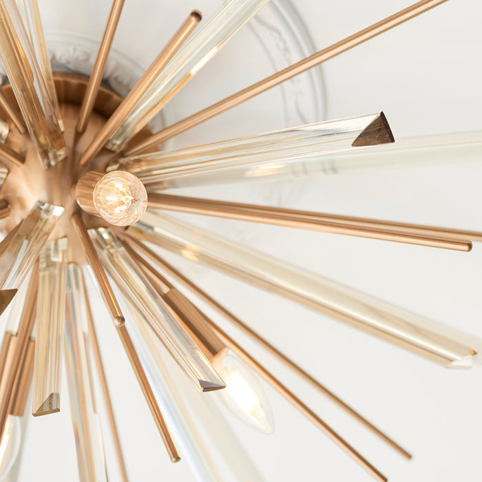Glass Shard Prism Flush Ceiling Light - Decorative Antique Brass Metalwork
