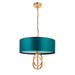 Antique Gold Ceiling Pendant Light & Teal Satin Shade - 3 Bulb Hanging Fitting