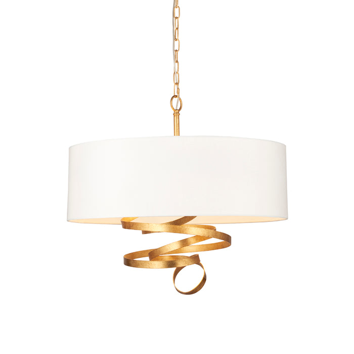 Gold Leaf Ribbon Ceiling Pendant Light & Ivory Shade 3 Bulb Hanging Lamp Fitting