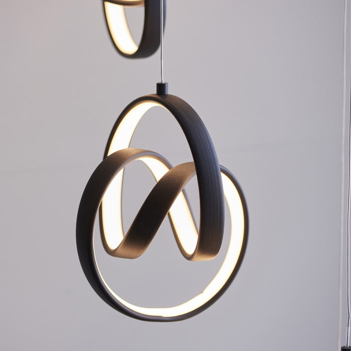 Textured Matt Black Modern 8 Light Ceiling Pendant - Integrated Warm White LEDs