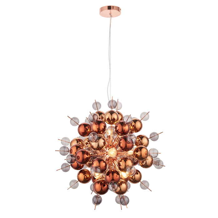 Copper Plated Ceiling Pendant with Tinted Glass Spheres Decorative Light Fitting