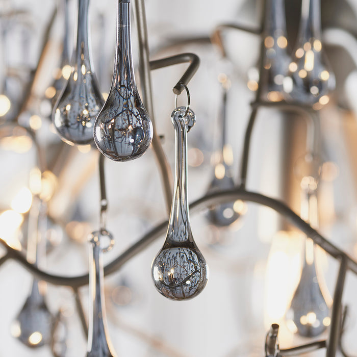 Mutli Arm Ceiling Pendant Light Fitting - Aged Silver & Glass Teardrop Details