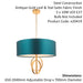 Antique Gold Ceiling Pendant Light & Teal Satin Shade - 5 Bulb Hanging Fitting