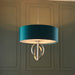 Antique Silver Ceiling Pendant Light & Teal Satin Shade - 5 Bulb Hanging Fitting
