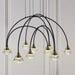 Matt Black Ceiling Pendant Bar Light - Brushed Brass Detailing - 9 Lamp Fitting