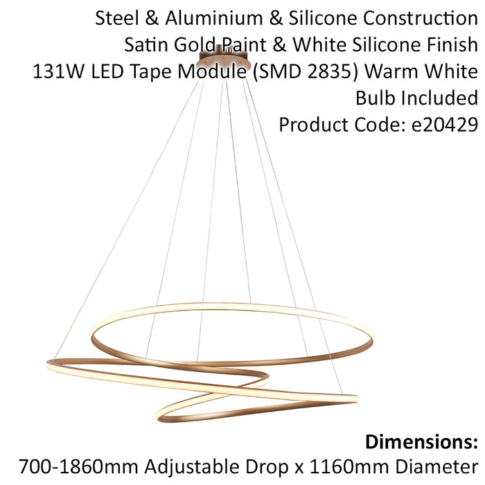 Satin Gold XL Ceiling Pendant Tape Light & Matt White Diffuser - Warm White LED