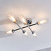 Chrome Semi Flush Bathroom Ceiling Light - Ribbed & Frosted Glass - 6 Bulb