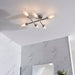 Chrome Semi Flush Bathroom Ceiling Light - Ribbed & Frosted Glass - 6 Bulb