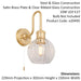 Satin Brass Bathroom Wall Light & Ribbed Glass Shade IP44 Rated Knurled Detail