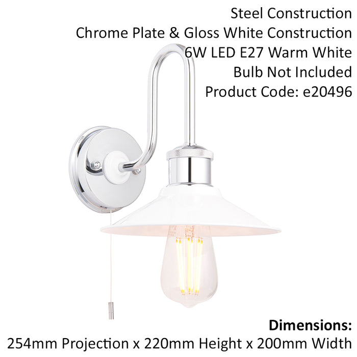 Chrome Plated Bathroom Fisherman Wall Light & Ribbed Glass Shade IP44 Rated