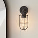 Matt Black Industrial Caged Bathroom Wall Light - IP44 Rated - Knurled Detailing