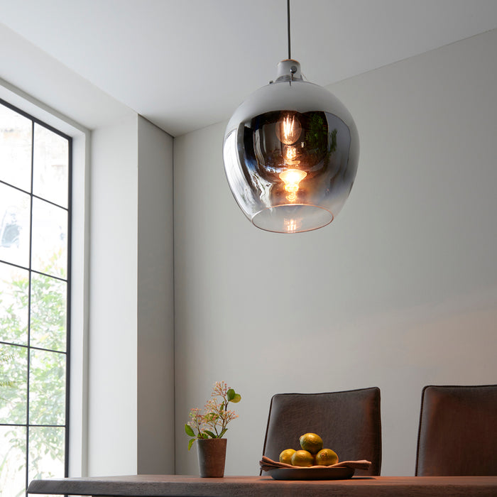 Metallic Chrome Ceiling Pendant Light Obre Glass Finish Hanging Interior Fitting