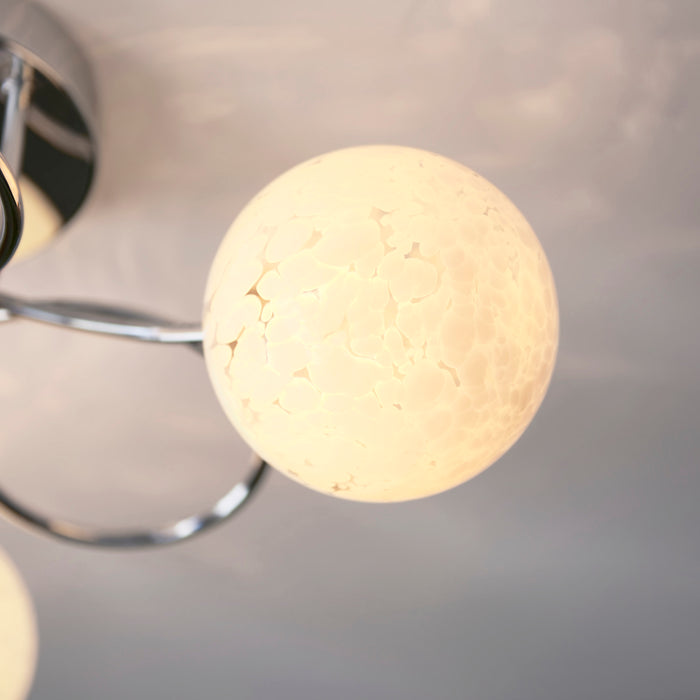 Polished Chrome Semi Flush Ceiling Light & Confetti Glass Shades Multi Arm Lamp