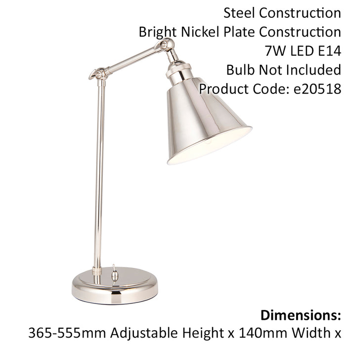 Bright Nickel Table Lamp Light - Satin White Inner Shade - Knurled Detailing
