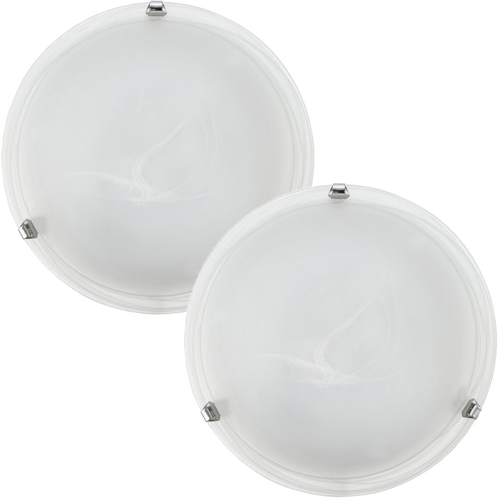 2 PACK Wall Flush Ceiling Light Colour Chrome Shade Glass Alabaster E27 1x60W Loops