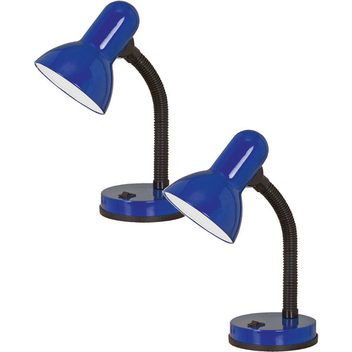 2 PACK Table Desk Lamp Flexible Moveable Colour Blue Steel Rocker Switch E27 40W Loops
