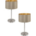 2 PACK Table Lamp Colour Satin Nickel Steel Shade Taupe Gold Fabric E27 1x60W Loops