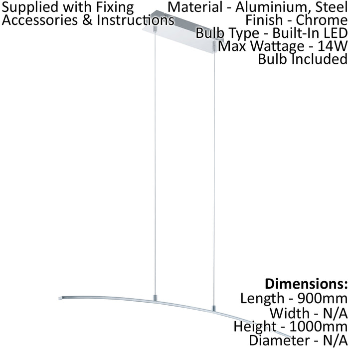 Pendant Light Aluminium Chrome Plated Steel Shade White Bulb LED 14W Included Loops
