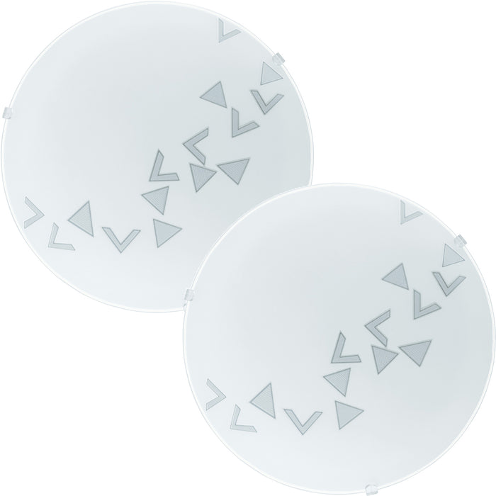 2 PACK Wall Flush Ceiling Light White Shade Traingle Design Satin Glass E27 60W Loops