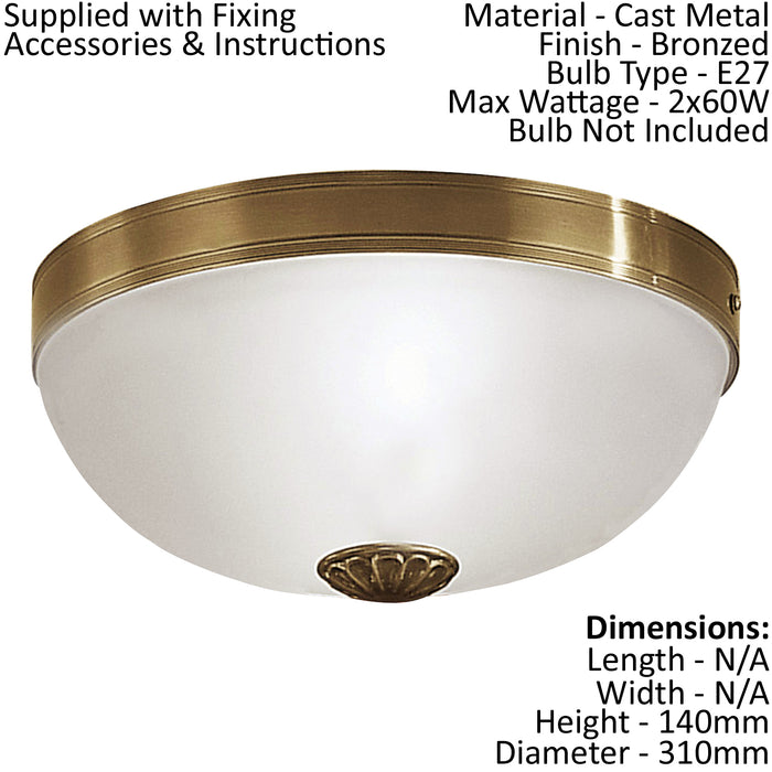 2 PACK Wall Flush Ceiling Light Colour Bronzed Shade White Satin Glass E27 60W Loops