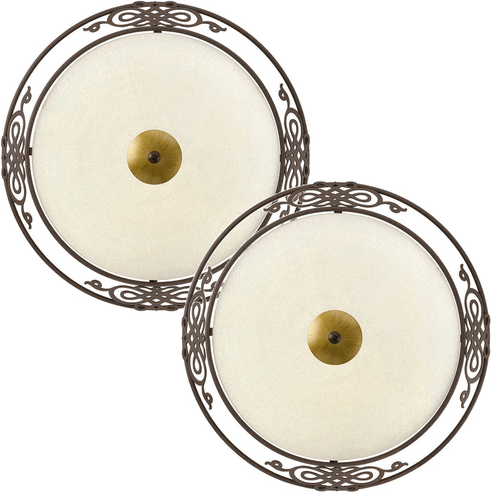 2 PACK Wall Flush Ceiling Light Antique Brown Gold Shade Beige Glass E27 2x60W Loops