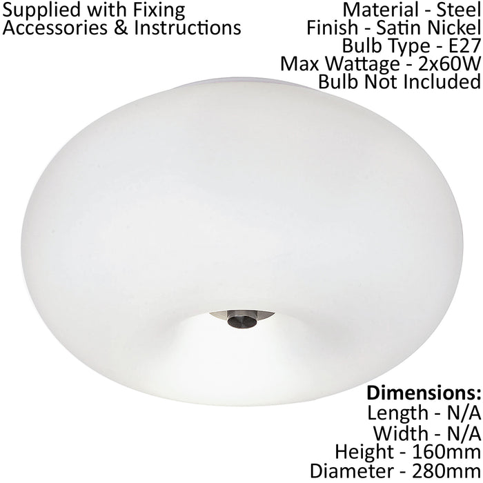 2 PACK Wall Flush Ceiling Light Satin Nickel Shade White Glass Opal Matt 2x E27 Loops