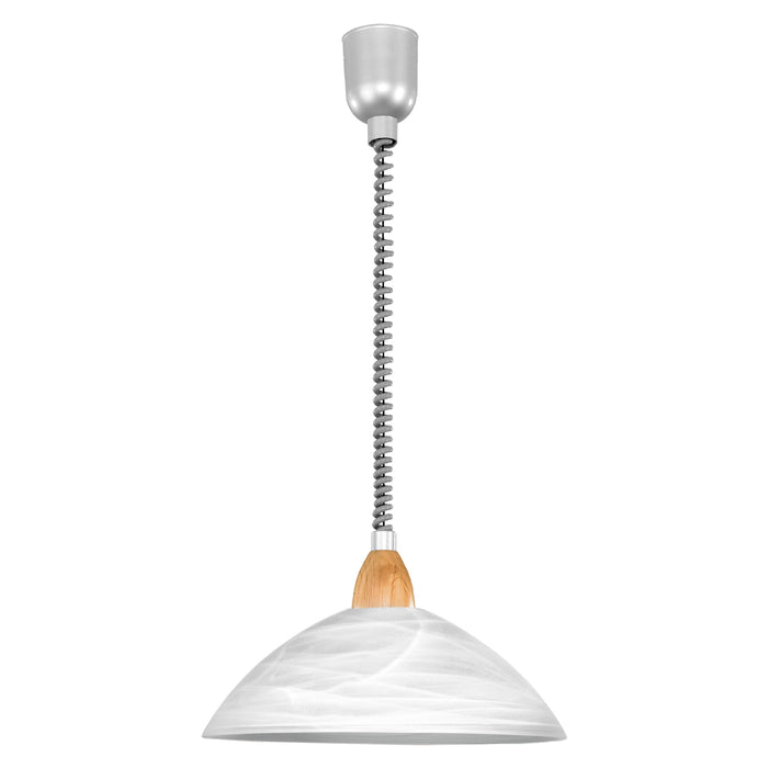 Pendant Light Silver Satin Nickel Beech Shade White Glass Alabaster E27 1x60W Loops