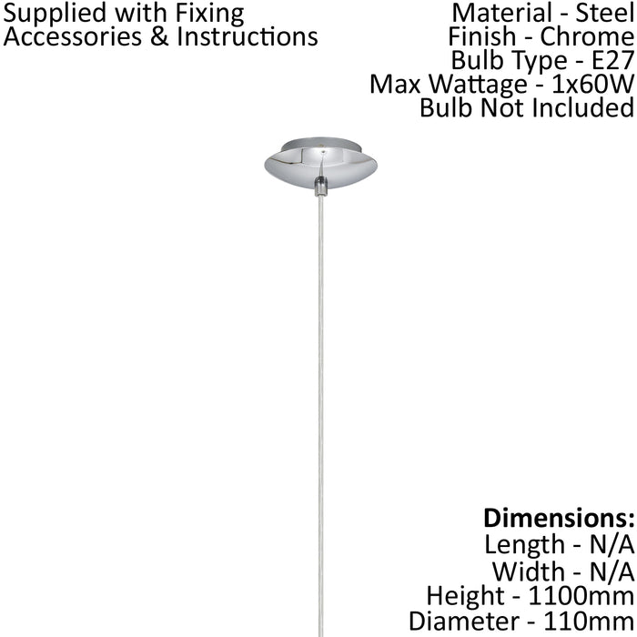 Pendant Light Chrome Plated Clear White Glass Opal Shade Matt Bulb E27 1x60W Loops