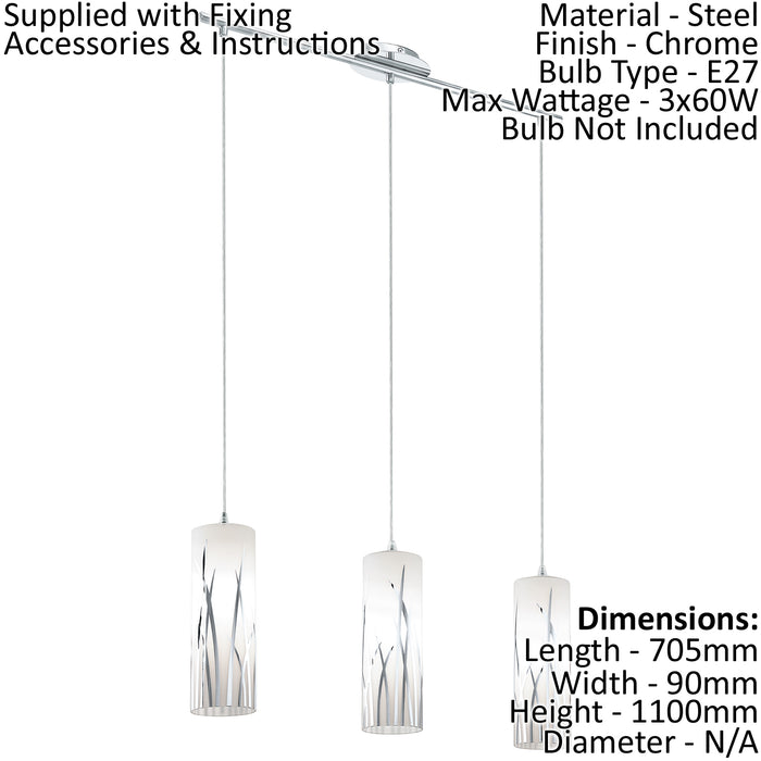 Pendant Light Colour Chrome Shade White Chrome Glass Painted Bulb E27 3x60W Loops