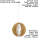 Pendant Ceiling Light Colour Satin Nickel Shade Maple Wood Medium Bulb E27 1x60W Loops