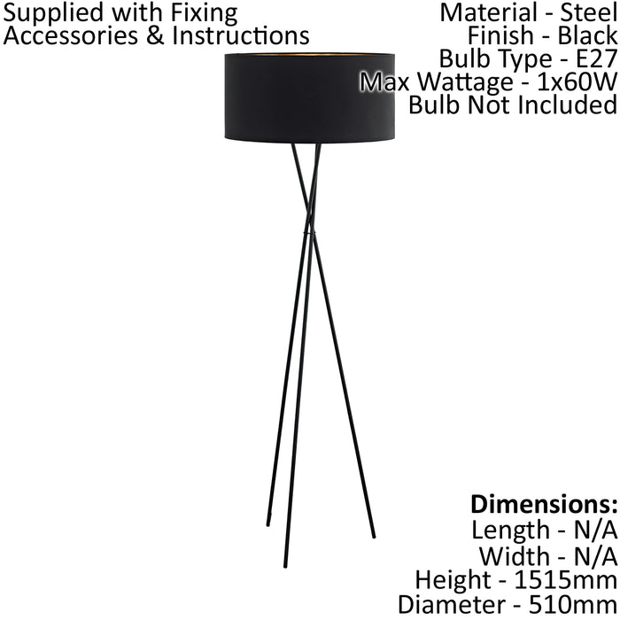Floor Lamp Light Black Shade Black Copper Fabric Pedal Switch Bulb E27 1x60W Loops