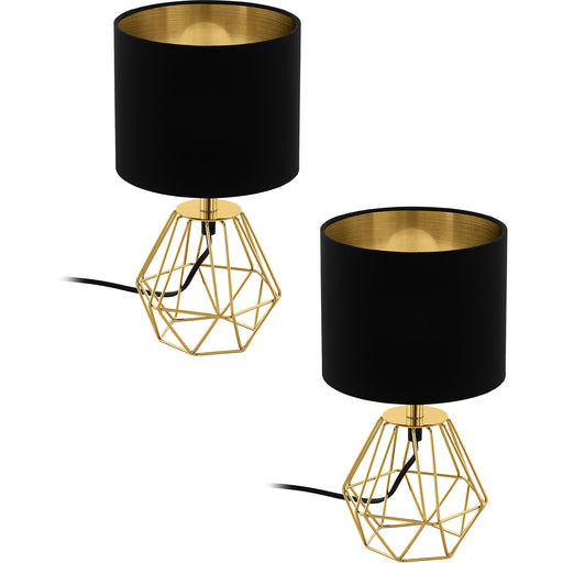 2 PACK Table Lamp Colour Brass Steel Base Shade Black Gold Fabric E14 1x60W Loops