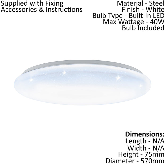 Flush Ceiling Light White Shade White Plastic With Crystal Effect Bulb LED 40W Loops