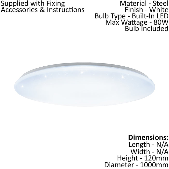 Flush Ceiling Light Colour White Shade White Plastic With Crystal Effect LED 80W Loops
