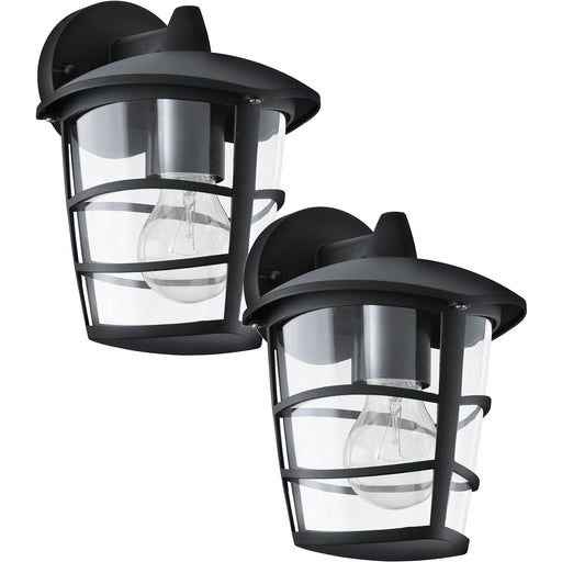 2 PACK IP44 Outdoor Wall Light Black Modern Lantern 1x 60W E27 Porch Lamp Loops