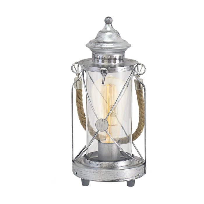 Table Lamp Desk Light Antique Silver & Glass Lantern Shade 1 x 60W E27 Bulb Loops