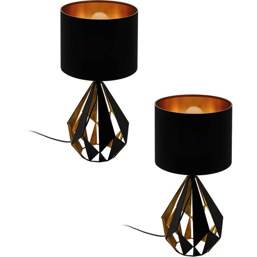 2 PACK Table Lamp Desk Light Black Shade & Copper Geometric 1x 60W E27 Loops