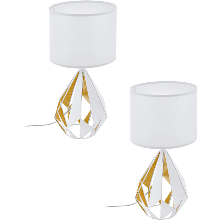 2 PACK Table Lamp Desk Light White Shade & Honey Gold Geometric 1x 60W E27 Loops