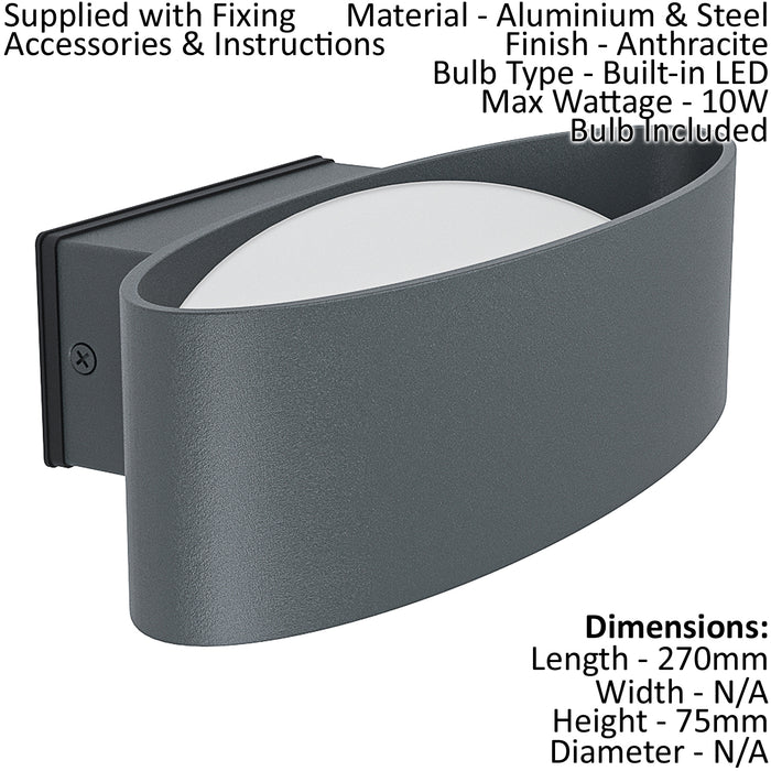 IP44 Outdoor Wall Light Anthracite Aluminium & Steel 10W Built in LED Loops