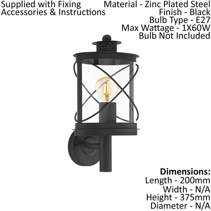 2 PACK IP44 Outdoor Wall Light Black Loop Lantern 1x 60W E27 Porch Lamp Loops