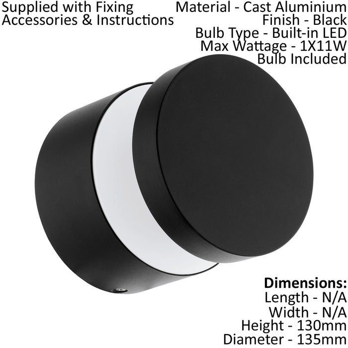 2 PACK IP44 Outdoor Wall Light Black Aluminium Round 11W LED Porch Lamp Loops