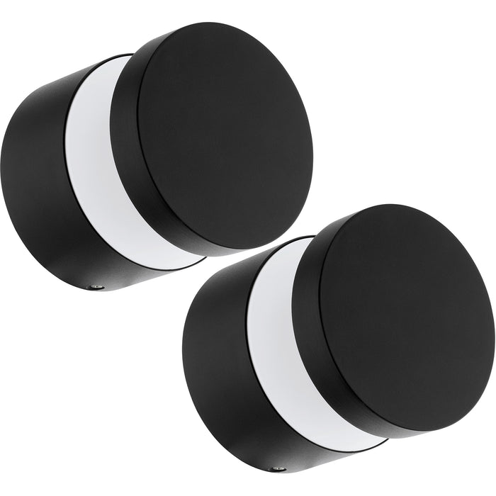 2 PACK IP44 Outdoor Wall Light Black Aluminium Round 11W LED Porch Lamp Loops