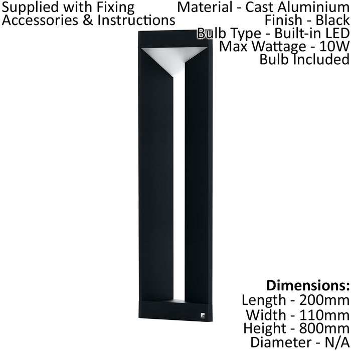 2 PACK IP54 Outdoor Bollard Light Modern Black Aluminium 10W LED Lamp Post Loops